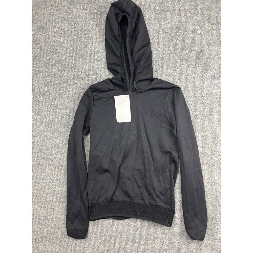 Fabletics Hoodie Womens‎ Small Black Megan Seamless Pullover Mesh Thumbholes
